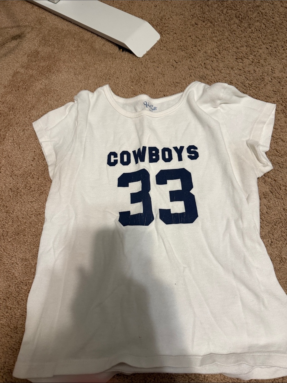 Brandy Melville White Tee with Navy 'Cowboys 33' Graphic